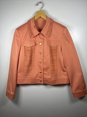 St. John Sport Women's Orange Cotton Blend Crochet Trim Jacket Sz Medium Large